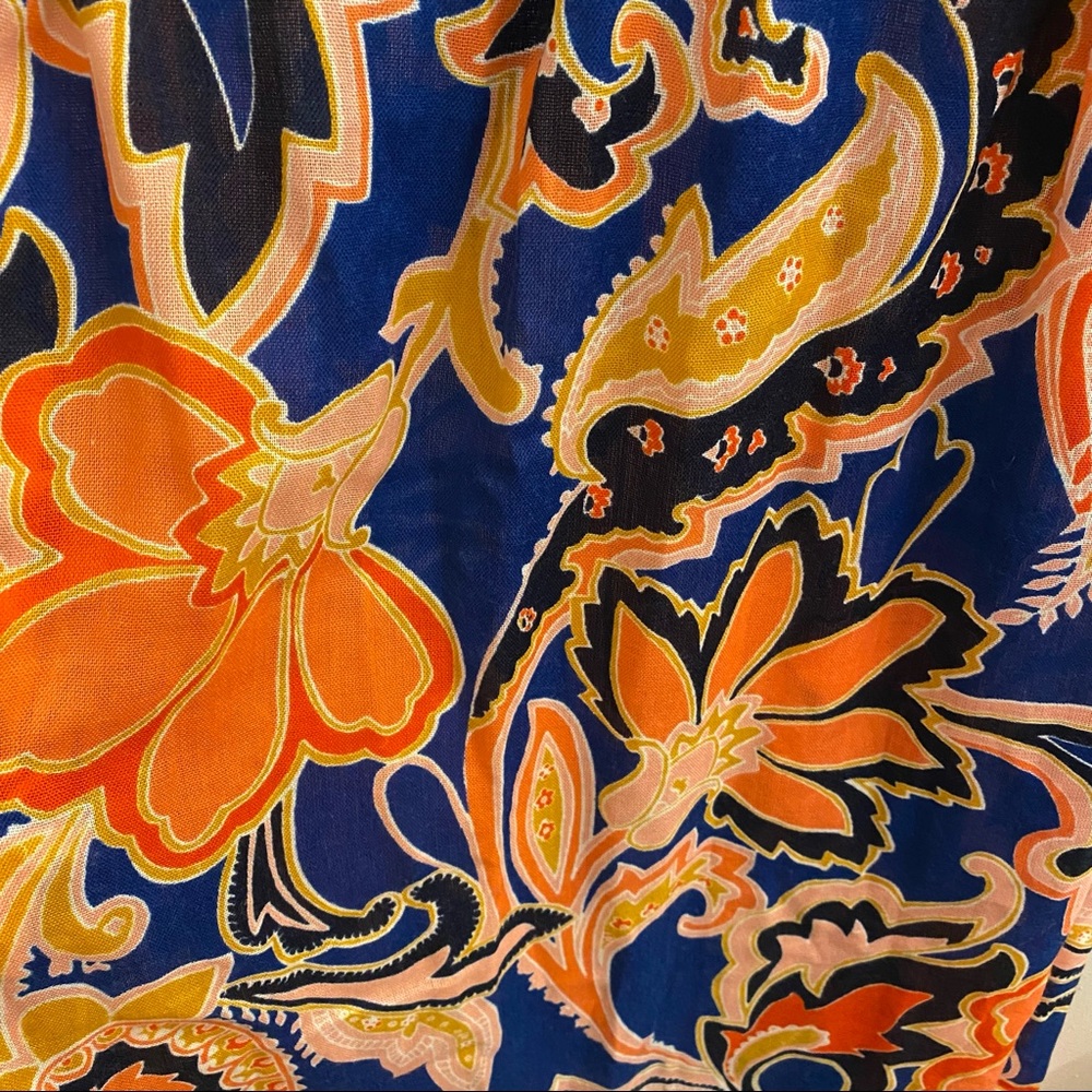 Lands End floral and paisley print scarf bold orange and blue colors - Picture 3 of 5